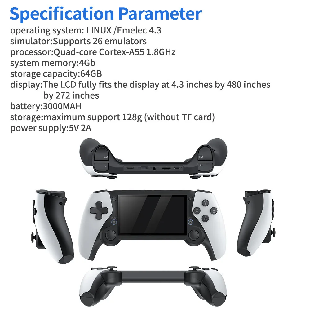 Портативная игровая консоль M25 с 4,3-дюймовым HD-экраном, выходом HDMI для подключения к телевизору, 64 ГБ памяти, 26 эмуляторами, двумя джойстиками, ретро-видеоплеер (art.: 3920dbf82f320) - 3920dbf82f320