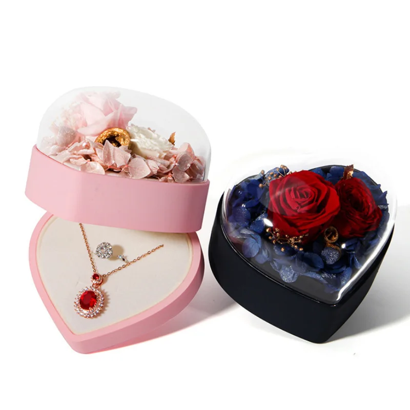 Heart Shaped Eternal Flower Ring Box Lovely Jewelry Box Organizer for Wedding/proposal Jewelry Packaging Valentine's Day Gift