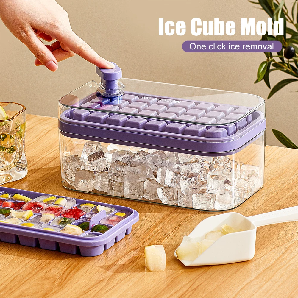 

Kitchen 64 Grids One-button Press Type Ice Mold Box Plastics Ice Cube Maker DIY Chocolate Fruit Juice Storage Box Lid Bar Parts
