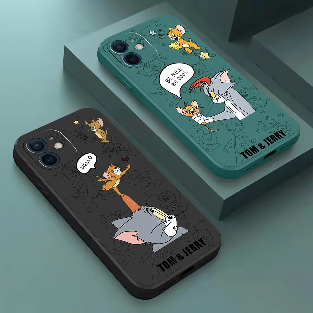 

Cartoon Cat And Mouse Phone Case For iPhone 11 12 13 Pro Max 12 13 Mini X XR XS SE 2020 7 8 6 6s Plus Silicone Protect The Lens