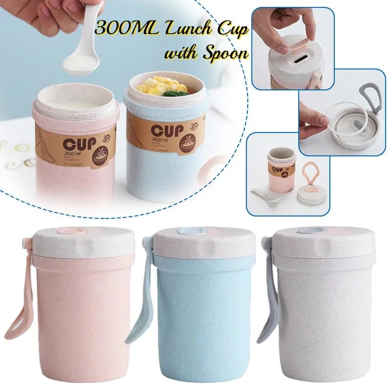 

300 мл портативный с ложкой, герметичная чашка для супа, пшеничная солома, Ланч-бокс из полезного материала для бенто, посуда для микроволновой печи, пищевой контейнер