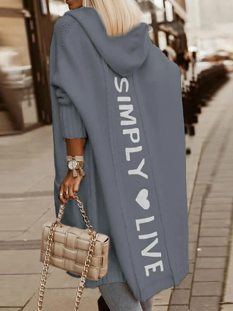 Женская свободная верхняя одежда с капюшоном и надписью длинный женский