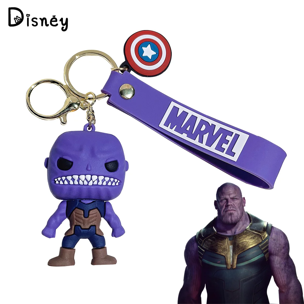 

Marvel Superhero Captain America Keychain Avengers Thanos Silicone Pendant Keyring Disney Figure Car Key Holder Accessories Gift