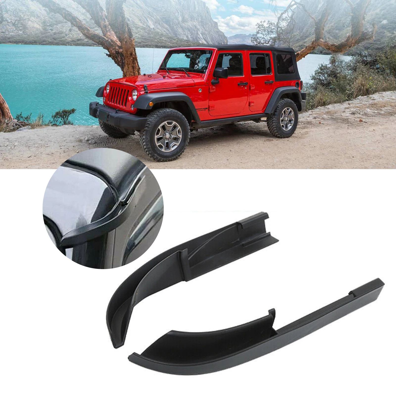 

Канал для поворота дождевой воды, 2 шт., для JeepWrangler JK JKU, 2 двери, 4 двери, 2007-2018, верхняя крыша автомобиля, дождь, водосточные удлинители, аксессу...