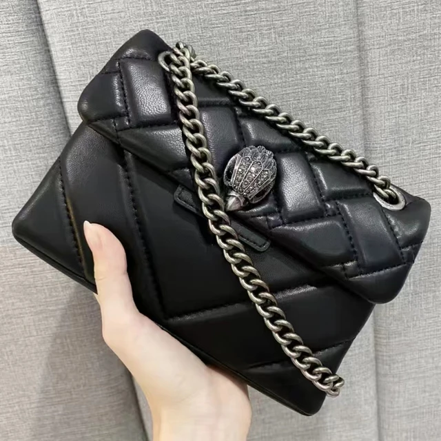 Kurt G London Kensington Black/Silver Chains Women Small Size Crossbody Bag Real Leather Luxury 1