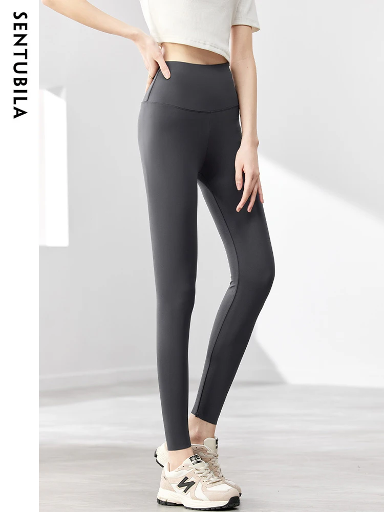Sentubila Sporty Fitness Yoga Pants Women's Leggings 2023 Solid Tights Skinny Trousers Letters Print High Strech Ladies Pants