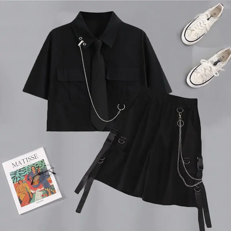 2023 пружинная цепь шорты-карго женская уличная одежда свободная футболка в стиле