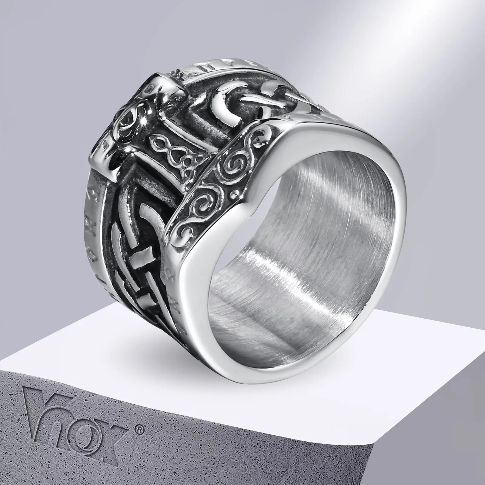 

Vnox Norse Viking Mens Stainless Steel Thor's Hammer Ring, Rock Punk Valknut Warrior's Gothic Jewelry