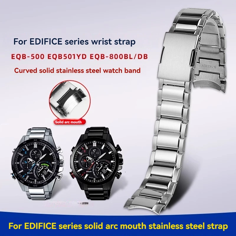 Фото Ремешок из нержавеющей стали с твердым изогнутым концом 22 мм для Casio EDIFICE Series, мужской ремешок для часов EQB-500 EQB-501 EQB-800, металлическая цепочка для часов №1