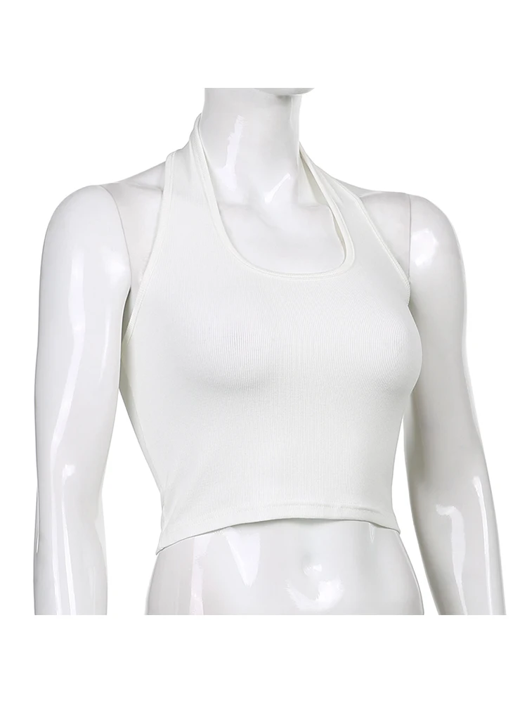 Женский однотонный топ с лямкой на шее открытой спиной |