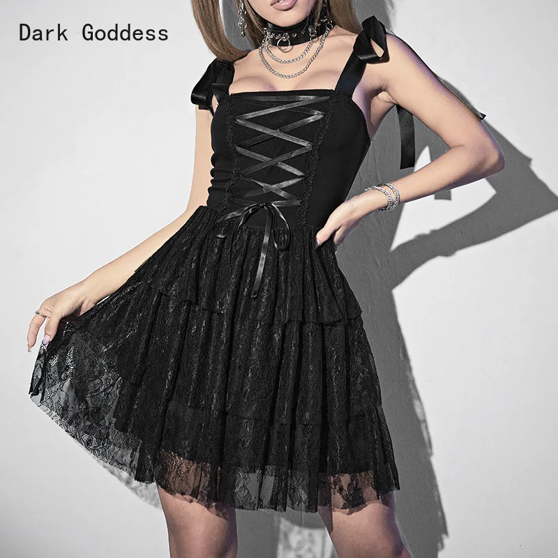

Gothic Sexy Lace Up Dress Gothic Harajuku Retro Summer Sleeveless Party Dress Women Casual Dress