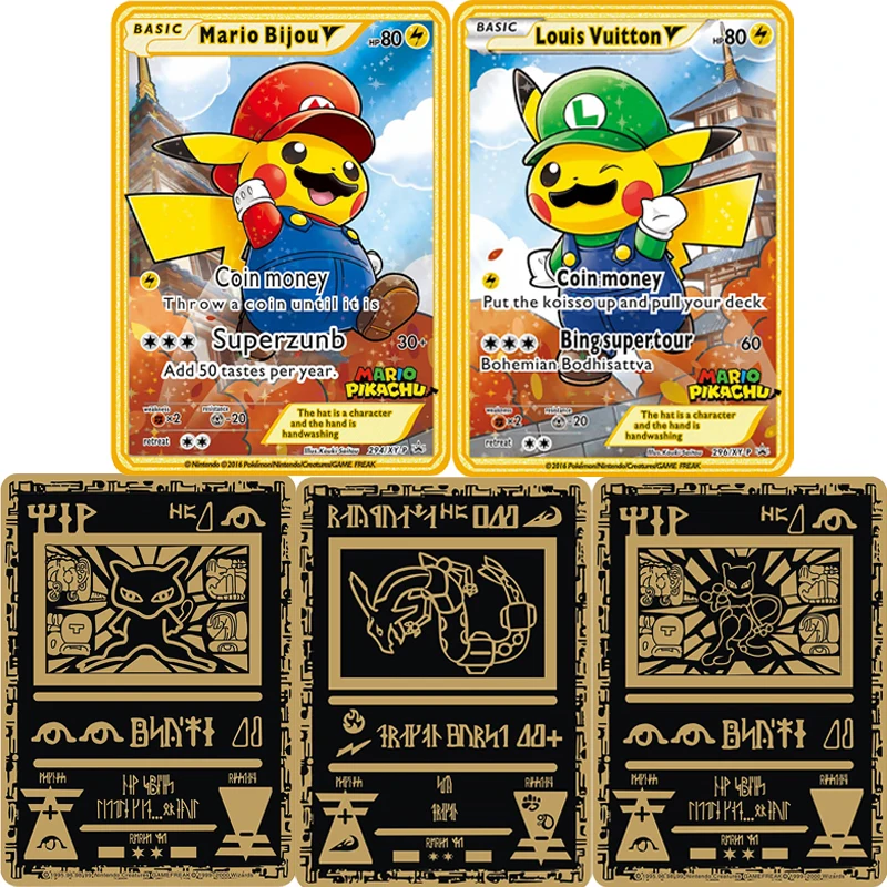 

27Style Pokemon Gold Card Mario Cos Pikachu Blastoise Ultra Rare Metal Golden Card Vmax Dx Gx Collect Battle Fighting Game Cards