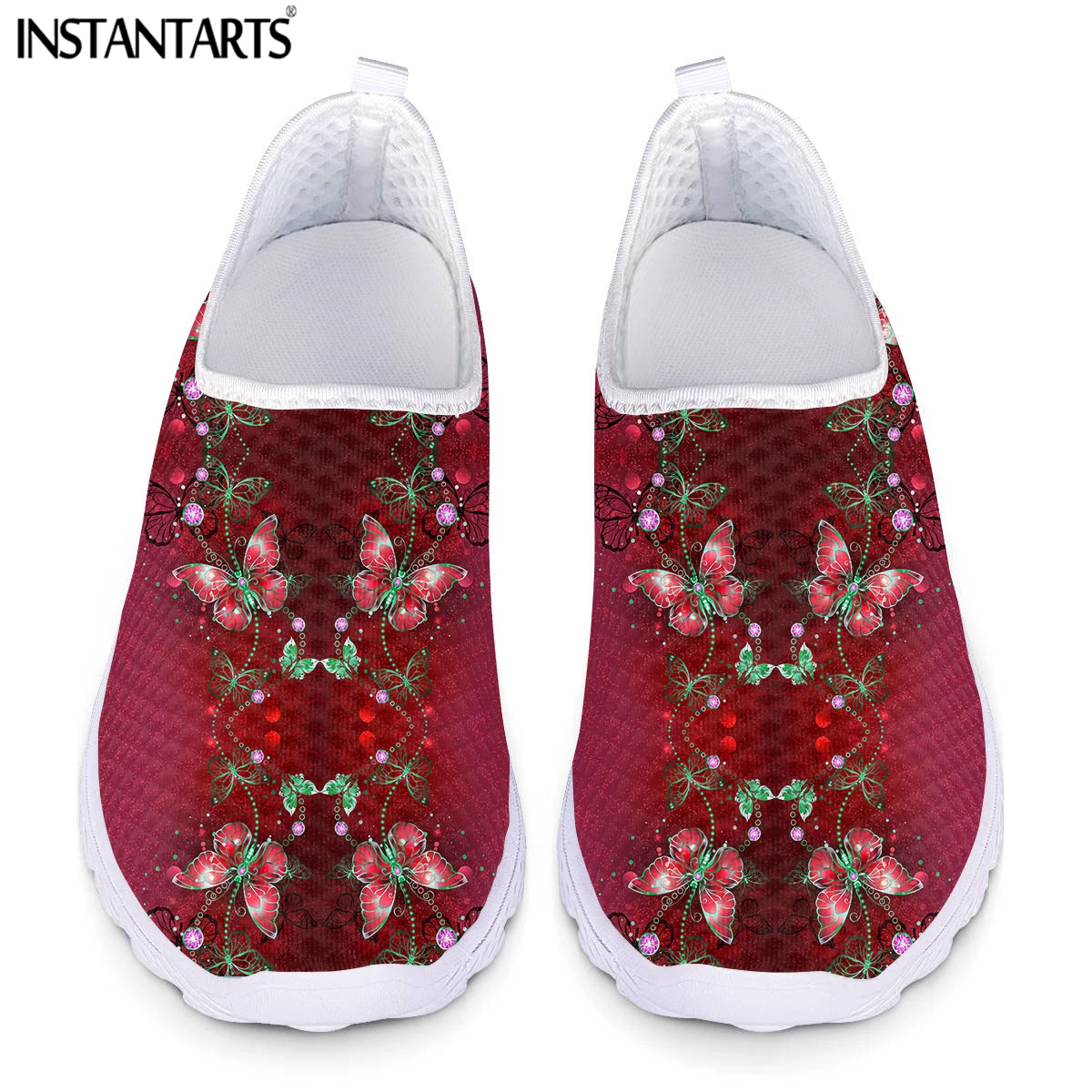 

INSTANTARTS Gold Red Butterflies Print Women Flat Shoes Summer Breathable Slip-on Mesh Sneakers for Female Light Zapatillas 2022