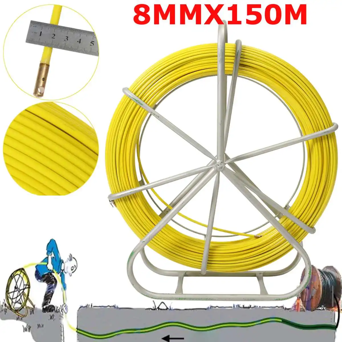 

8mm 150M Cable Puller Fiberglass Electric Cable Wire Puller Electrical Tool Tape Cable Guide Device Push Duct Snake Rodder Fish