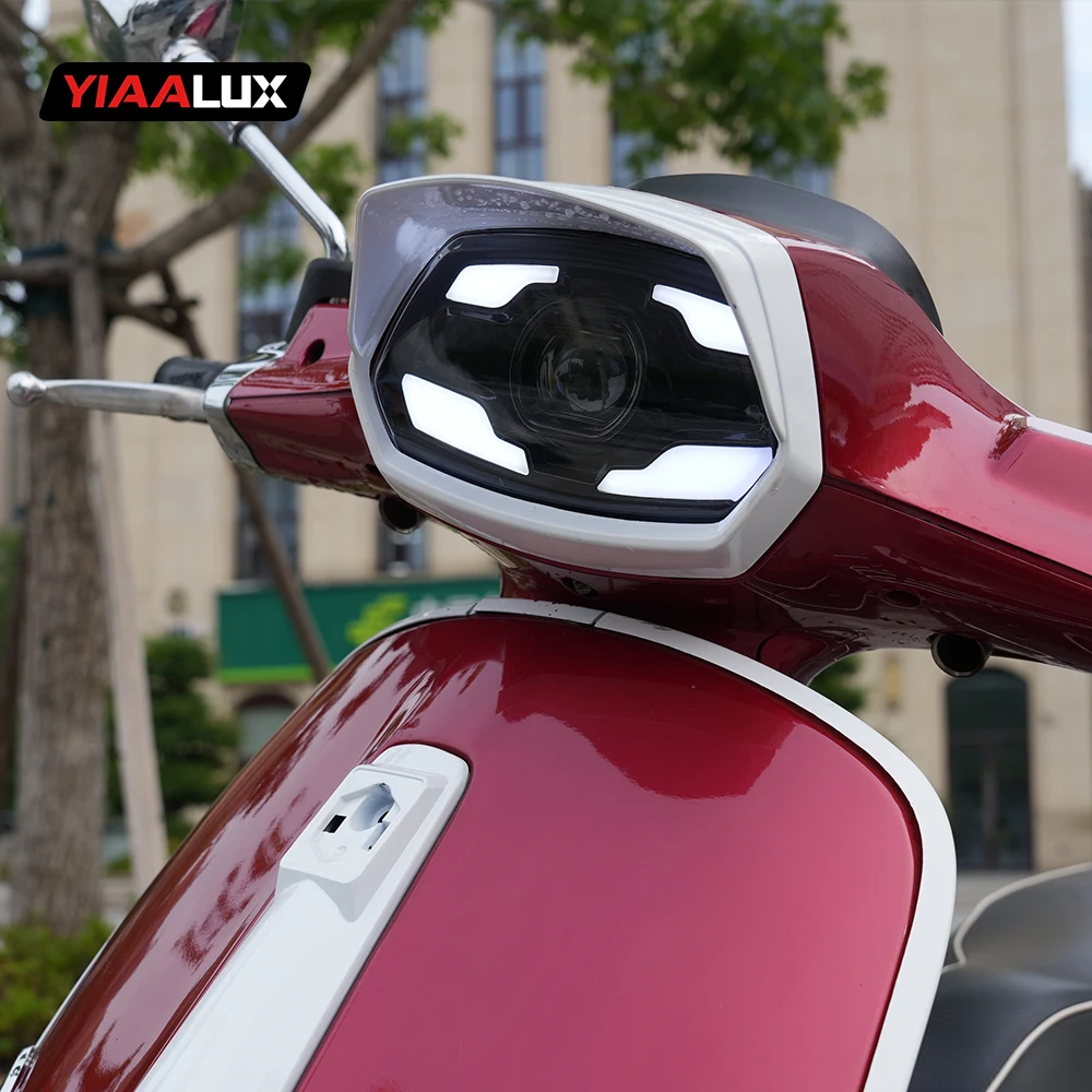 Фото Передняя светодиодная фара YIAALUX LED 101 для мотоцикла Vespa Sprint 125 150 S125, система освещения, светодиодные фары с ближним и дальним светом №1