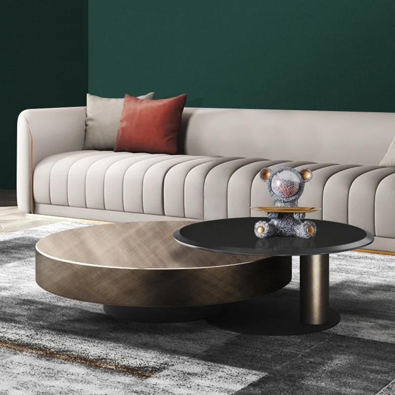 

Modern light luxury round coffee table tempered glass bronze Nordic simple living room high-end designer coffee table