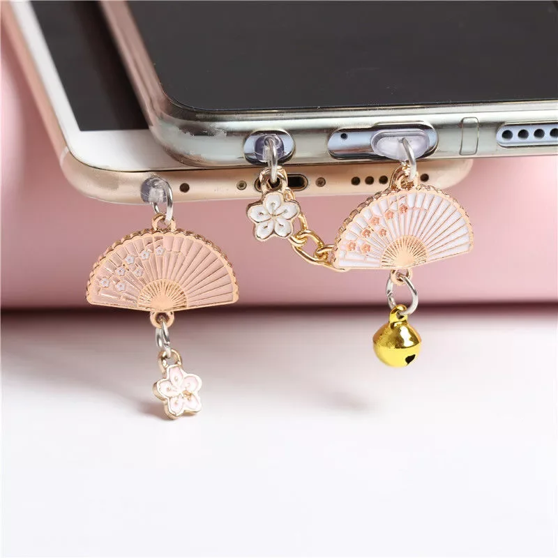 

Retro Fan Dust Plug Charm Kawaii Earphones Jack Anti Dust Cap Charge Port Plug For iPhone Type C Stopper Phone Accessories