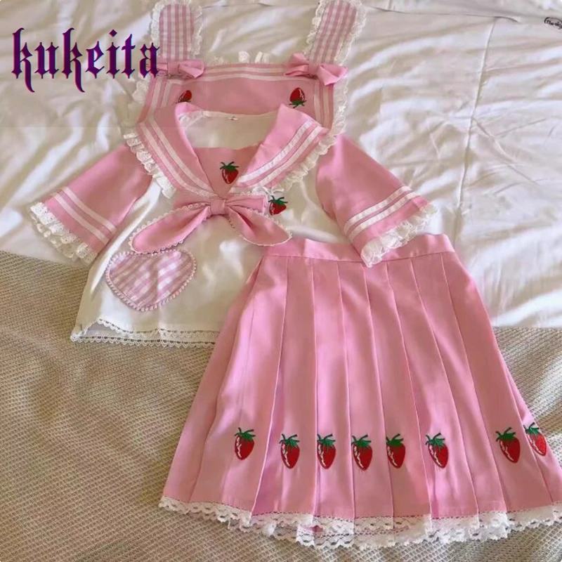 Женский комплект из двух предметов с плиссированной юбкой и топом матросским