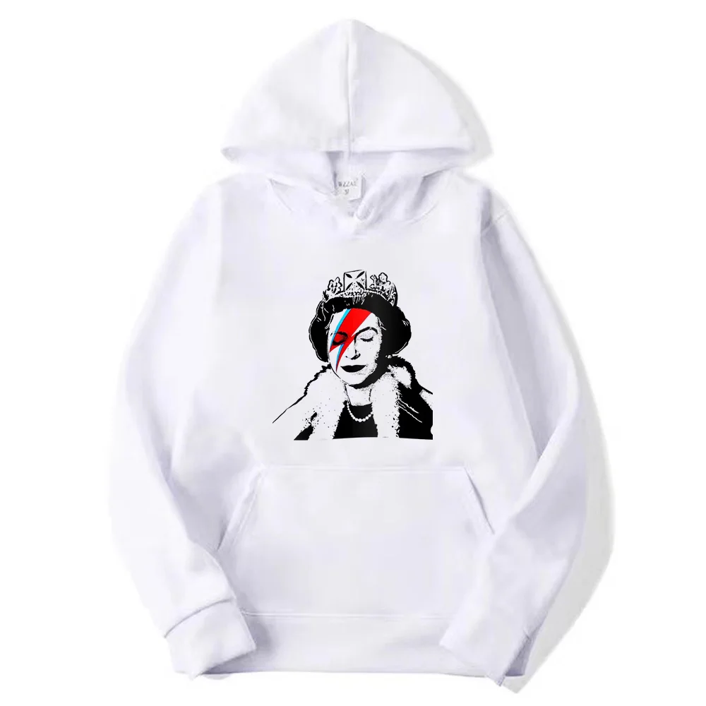 

Queen Elizabeth II Pattern 2D Print Hoodie White Men's Spring Autumn Plus Size Fleece Pullover Women's Multicolor Outdoor