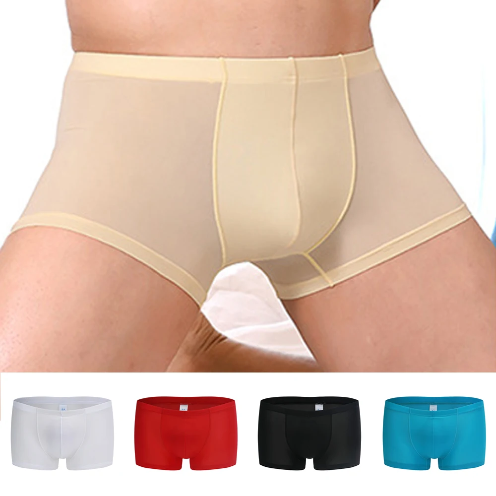 

Men Boxer Thin Breathable Sexy Mid Waist Ice Silk Underwear Panties Seamless Breathable Comfortable Bulge Panties Underpant