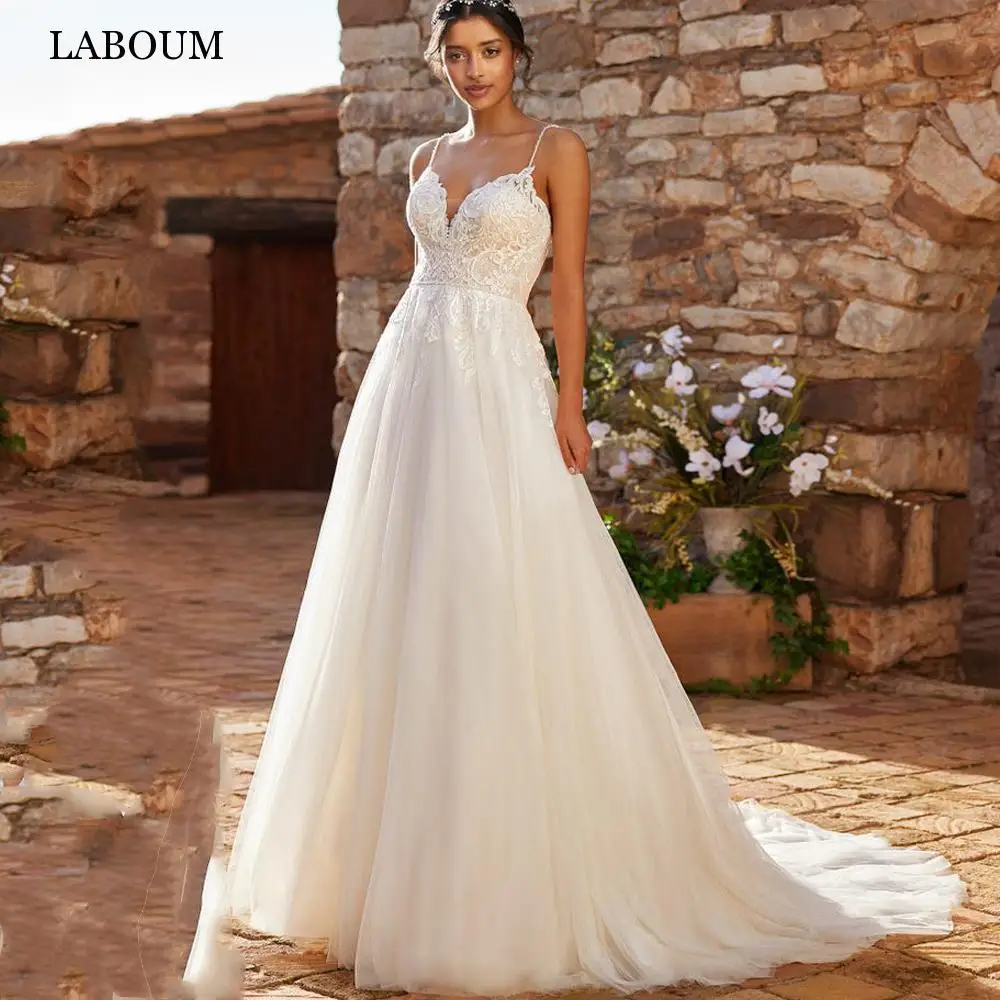 

LaBoum Sweetheart Sleeveless A-Line Wedding Dresses For Women Lace Appliques Backless Bridal Gowns Custom Made Robe De Mariée