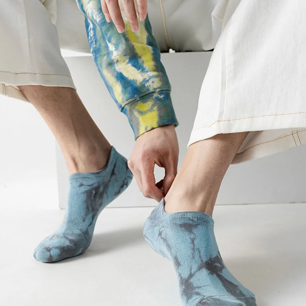 

Хлопковые носки Tie-dye, повседневные спортивные носки с неглубоким горлом, Повседневные Дышащие тонкие носки-лодочки с защитой от потливости, уличные носки до щиколотки