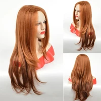amir synthetic long straight wigs with bangs orange brown womens wig long side part hair wig for women