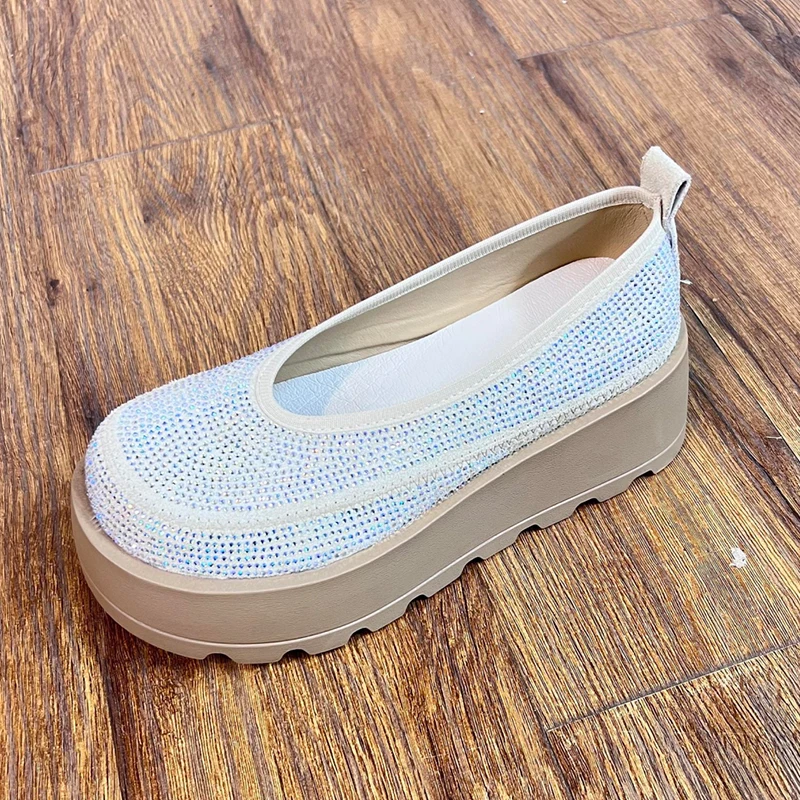 Женские лоферы на плоской подошве сандалии с кристаллами кроссовки платформе