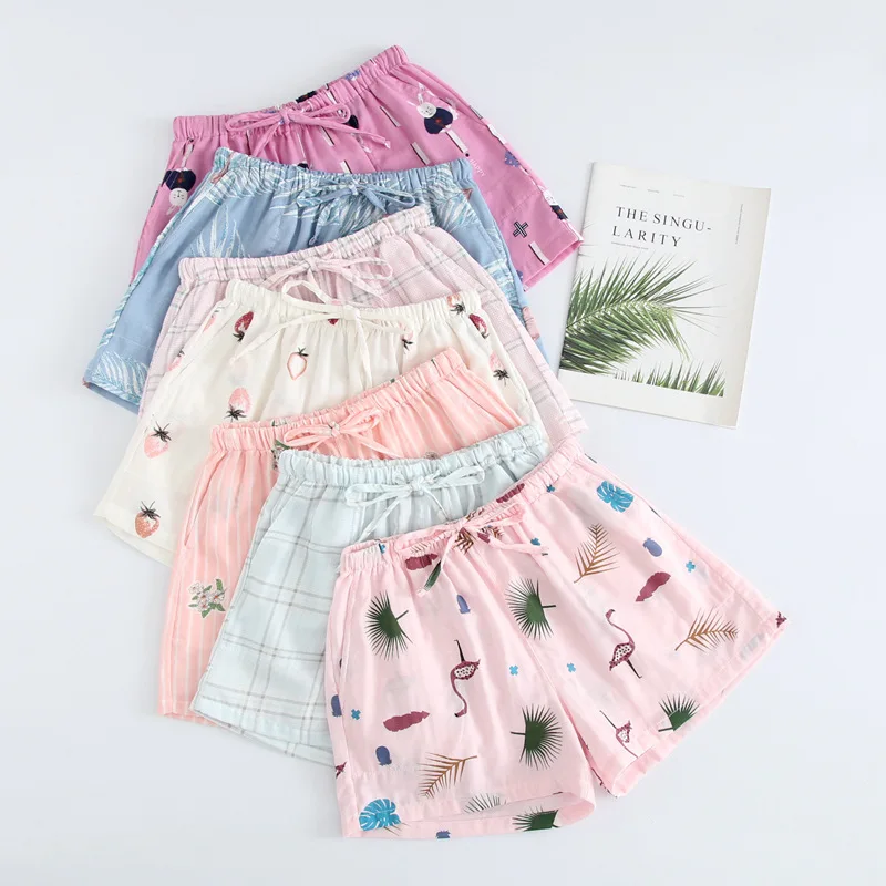 

Summer Women Sleep Shorts Cotton Gauze Pajamas Pants Printing Sleep Bottoms Sleep Wear Sleeping Womens Lounge Wear Sleepwear