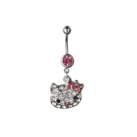 silver stainless steel cartoon cat belly button rings nails diamond animal septum piercing ornament jewelry for women