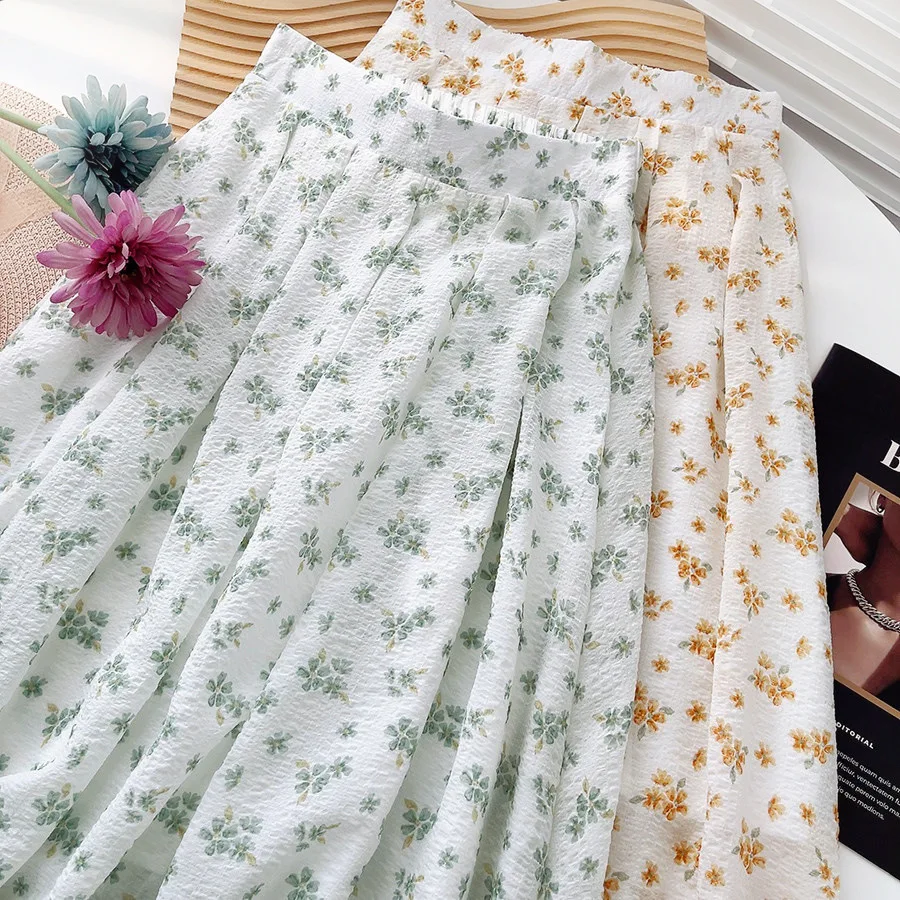 

Женская длинная юбка с цветочным принтом, трапециевидная пляжная юбка в Корейском стиле, лето 2022