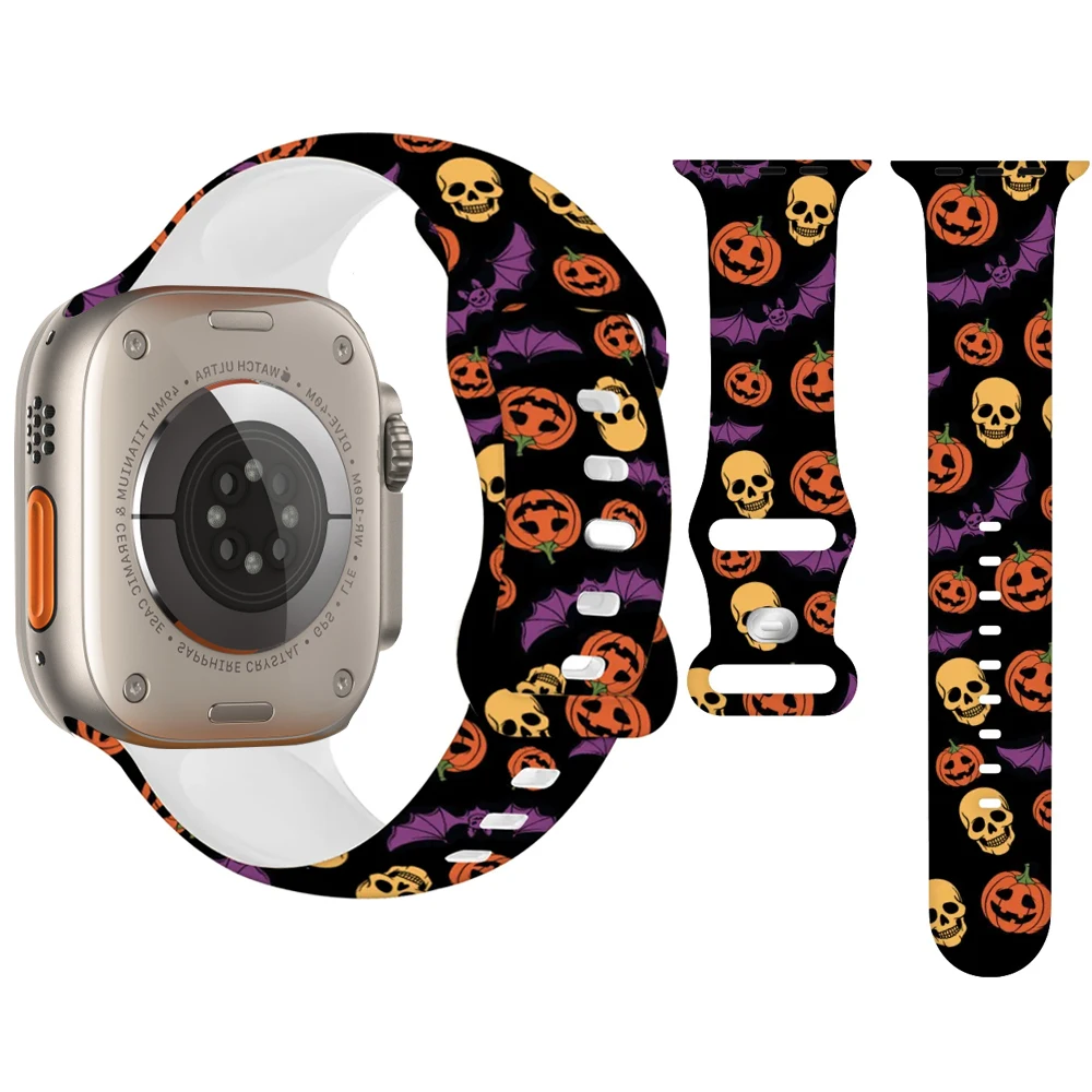 

Ремешок для часов Apple Watch 44 мм 42 мм 40 мм 45 мм 49 мм 41 мм 44 мм с принтом на Хэллоуин iwatch series 9 7 se 5 4 3 6 8 ultra 2