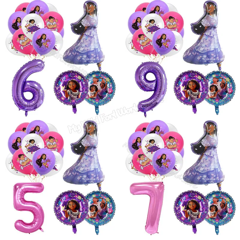 

Disney Encanto Isabella Mirabel Birthday Party Ballons Decoration Number Foil Balloon Princess Girl Baby Cartoon Latex Ballons