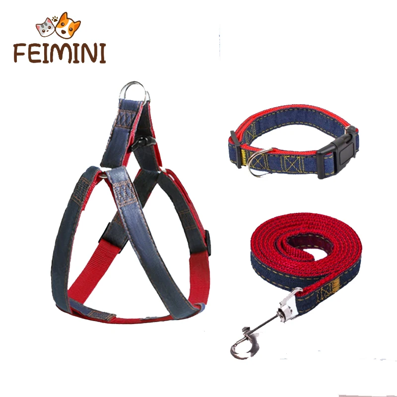 

FEIMINI Fashion Going out denim pet walking dog traction rope chain medium and small dogs adjustable all-match chest strap