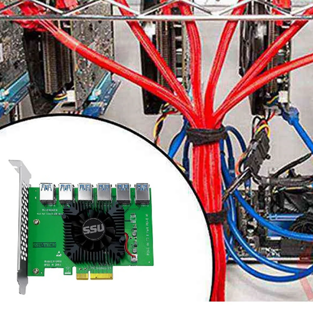 SSU PCI Express 1 to 6 Riser Card PCI-E Adapter PCIE 4X port USB 3.0 Extender for Bitcoin Miner Mining | Компьютеры и офис