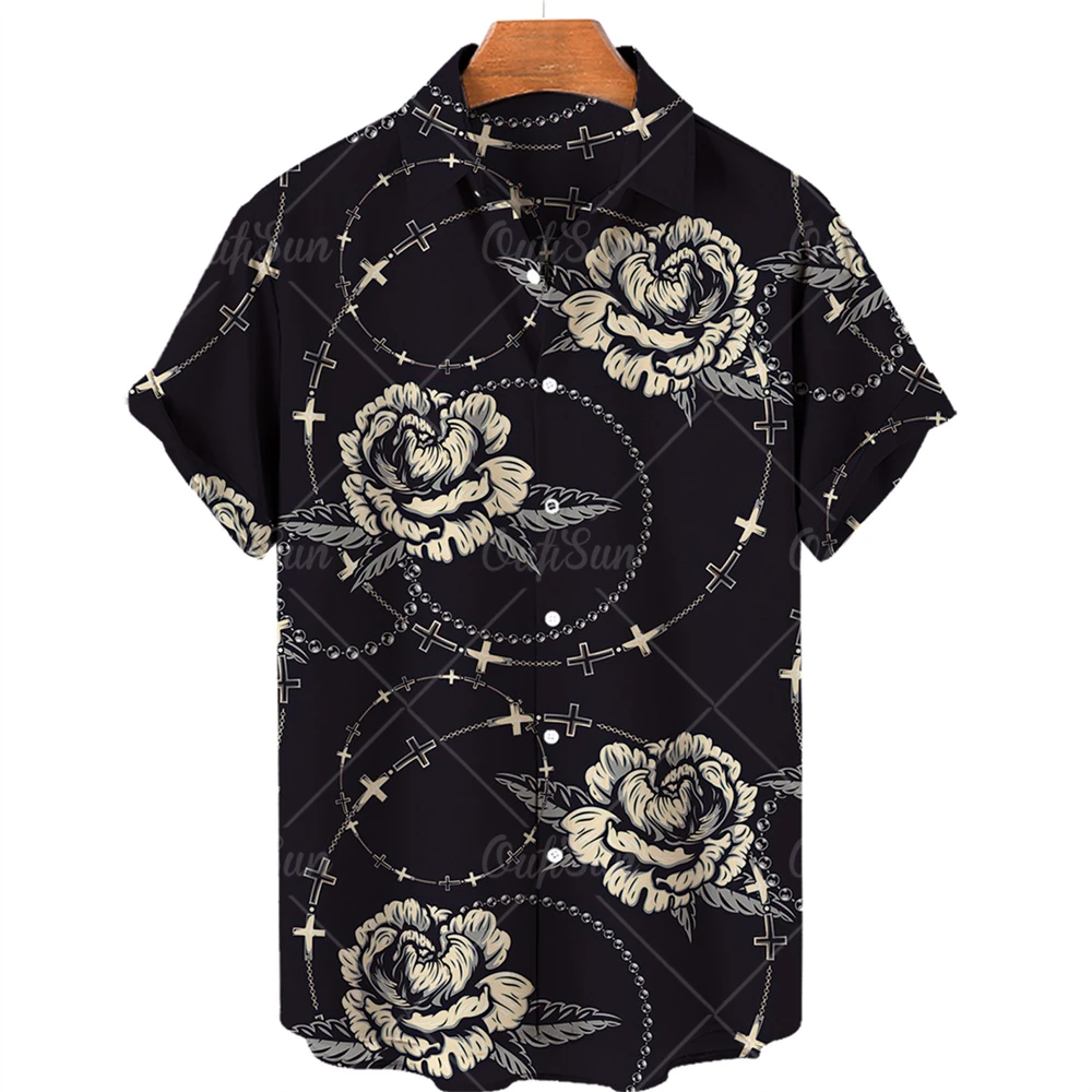 

Gold chain men's Hawaiian shirt fashion casual button Hawaiian print beach short-sleeved quick-drying top S-5XL