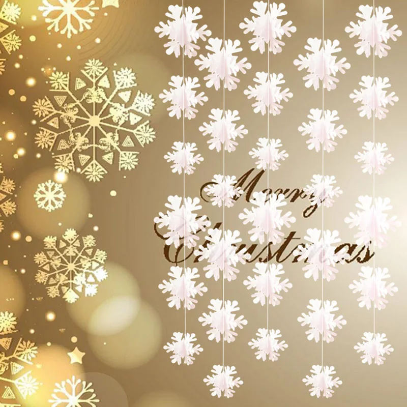 

3m Paper Snowflake Garlands Decoration Xmas Tree Hanging Ornaments Artificial Snowflakes DIY Christmas Party Supplies Home Decor