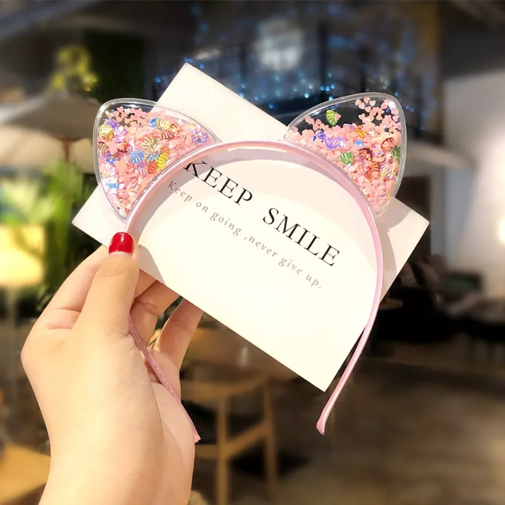 

Cute Shiny Sequins Cat Ears Headband For Girl Manual Cat Ears Hairband Kid Hair Accessories For Women Cartoon Headband