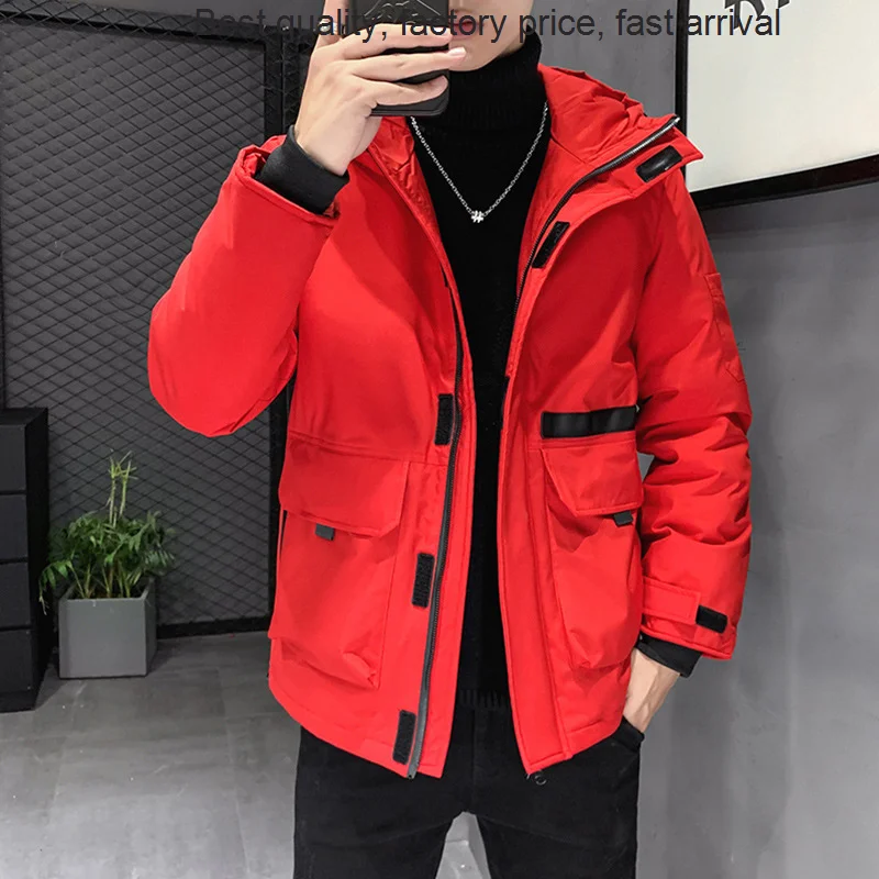 High quality luxury brand Hooded Big Winter 90% White Duck Down Quilted Thick Parkas Workwear Loose Men's Waist Coat Pocket 2058