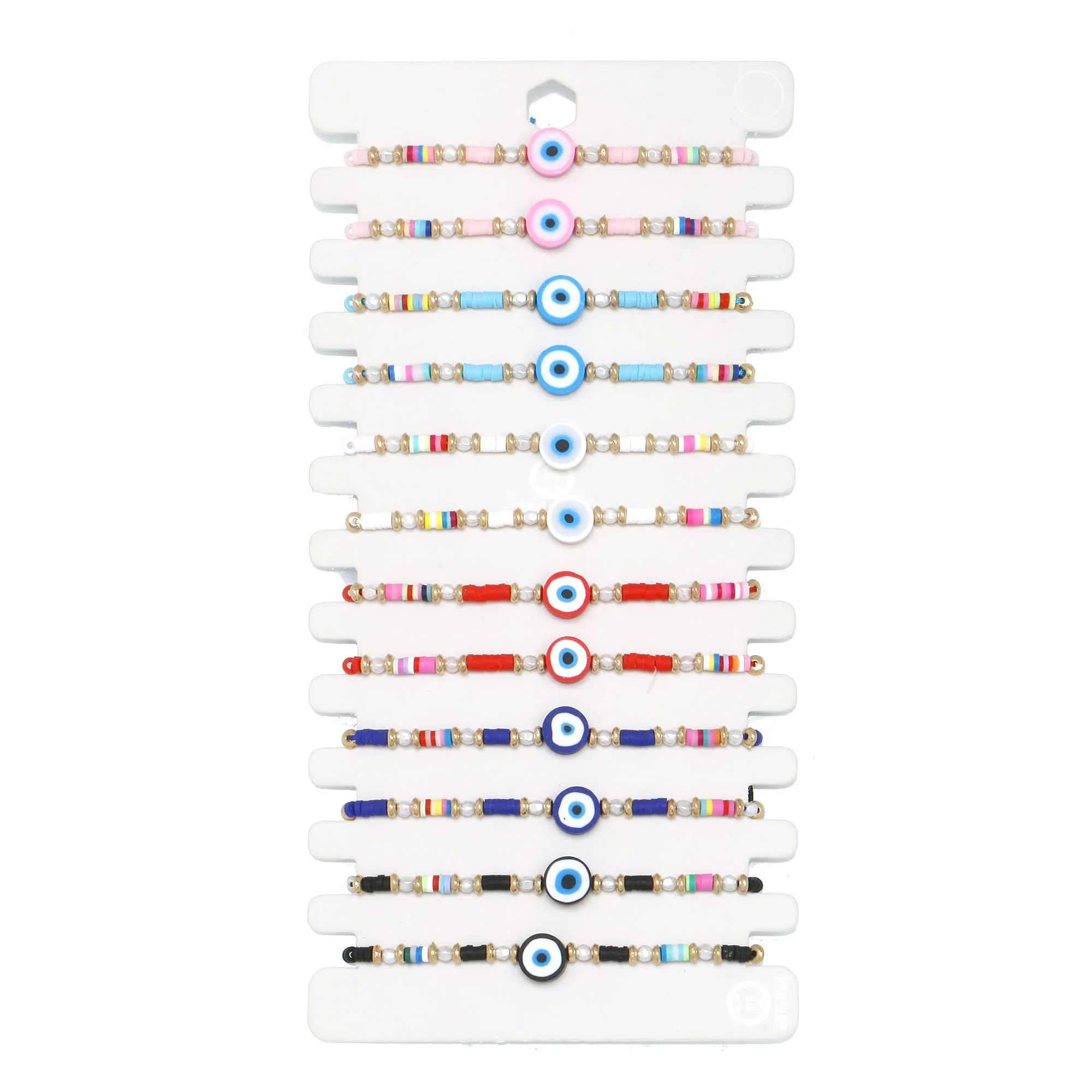 

12Pcs/Set White Pearl Colorful Clay Beaded Blue Evil Eye Bracelets Adjustable Handmade Bangles Chain for Women Jewelry Wholesale