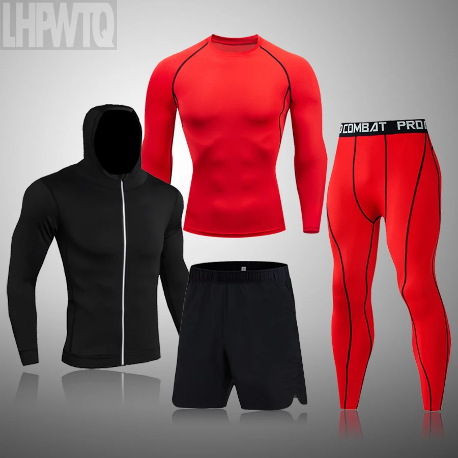 4 Pcs Outdoor Jogging Sport Men Suits Male Tracksuit Outdoors Suit Men's Gym Sportswear Running Track Clothing | Спорт и