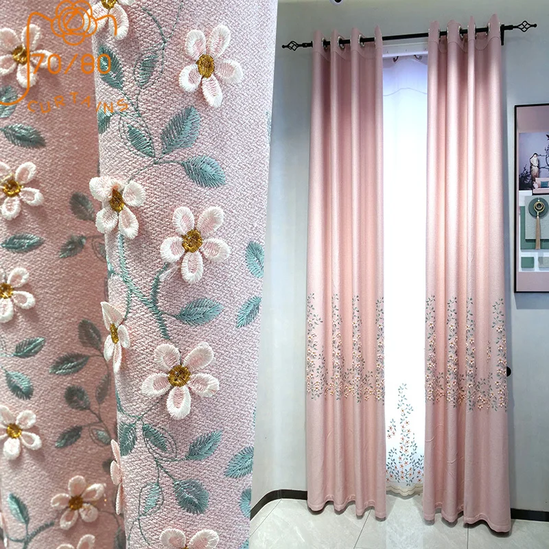 

Пасторальные маленькие цветочные Розовые вышитые занавески на окна с вышивкой для гостиной спальни комнаты девочки