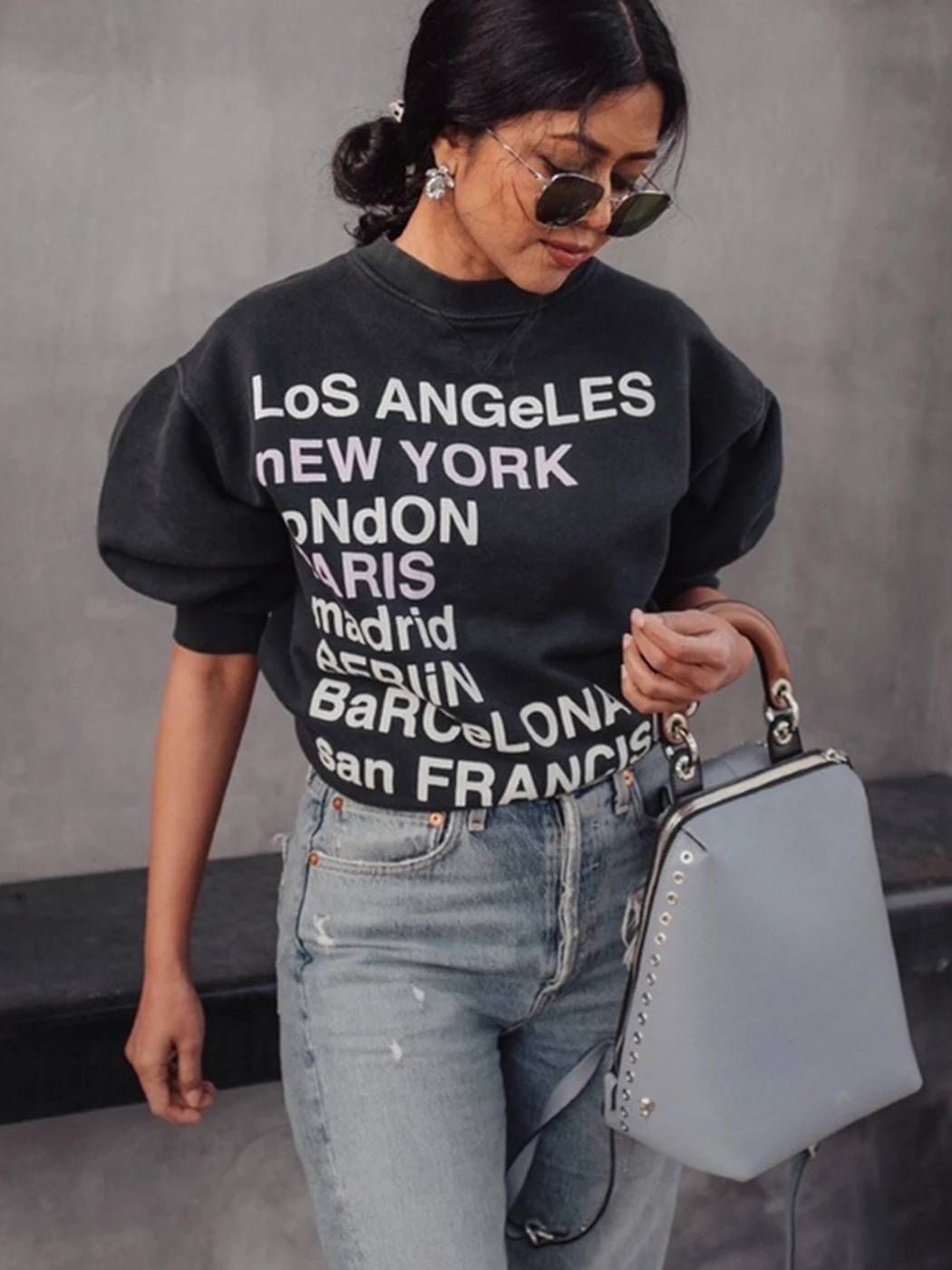 

Letter Printed Sweatshirts for Women Vintage Washed Fashion Pullovers Tops 2023 Spring Autumn Female Loose Sweatshirt Hoodies
