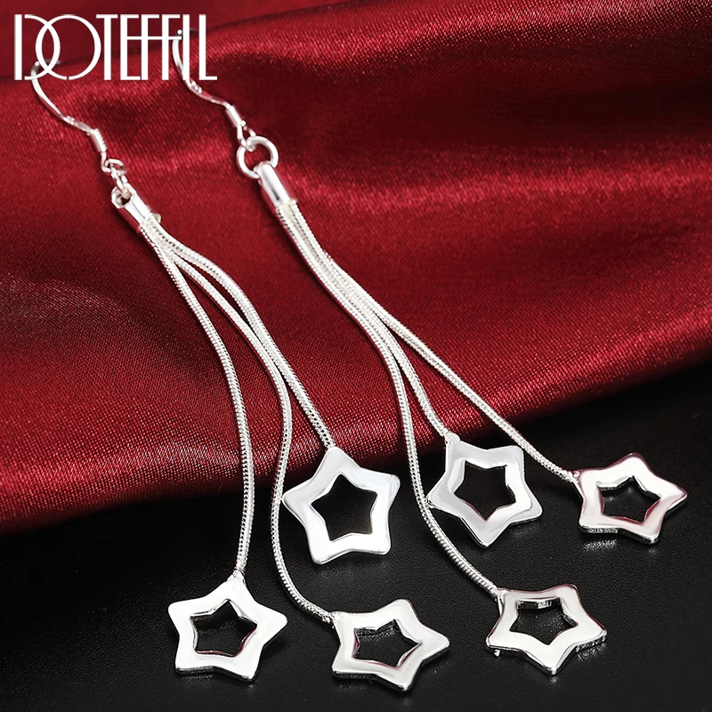

DOTEFFIL 925 Sterling Silver Three Star Drop Earrings For Women Best Gift Wedding Engagement Jewelry