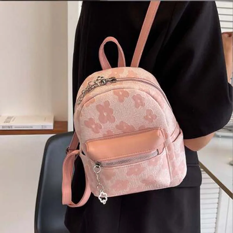 2022 Fashion Trend Small Leather Backpack Women Casual Light Travel Bagpack Multi-Functional Printing Shoulder Bags School Bag