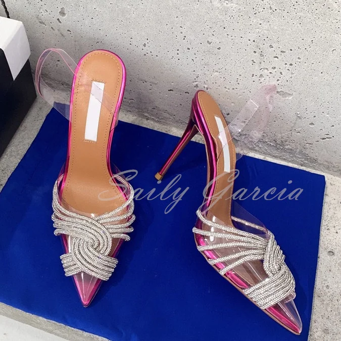 Women Sandals Pointed Toe Crystal Transparent Female Pumps Thin High Heel Slip-On Solid Sexy Ladies Summer Shoes Fashion New