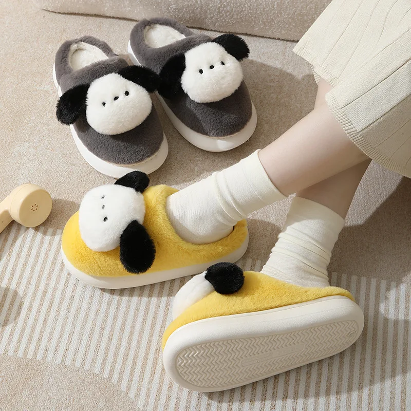 

Kawaii Sanrio Girl Slippers Pochacco Cute Anime Coral Velvet Non-Slip Soft Bottom Household Shoes Kids Toys Funny Creative Gifts