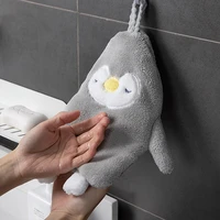 cartoon penguin cleaning towel coral velvet soft multi purpose absorbent hand towel kitchen hanging type dishcloths wipe hands