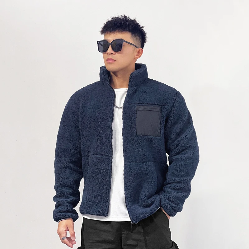 

Флисовая куртка для мужчин, Спортивная уличная одежда, теплый кардиган с воротником-стойкой из хлопка и шерсти, Осень-зима