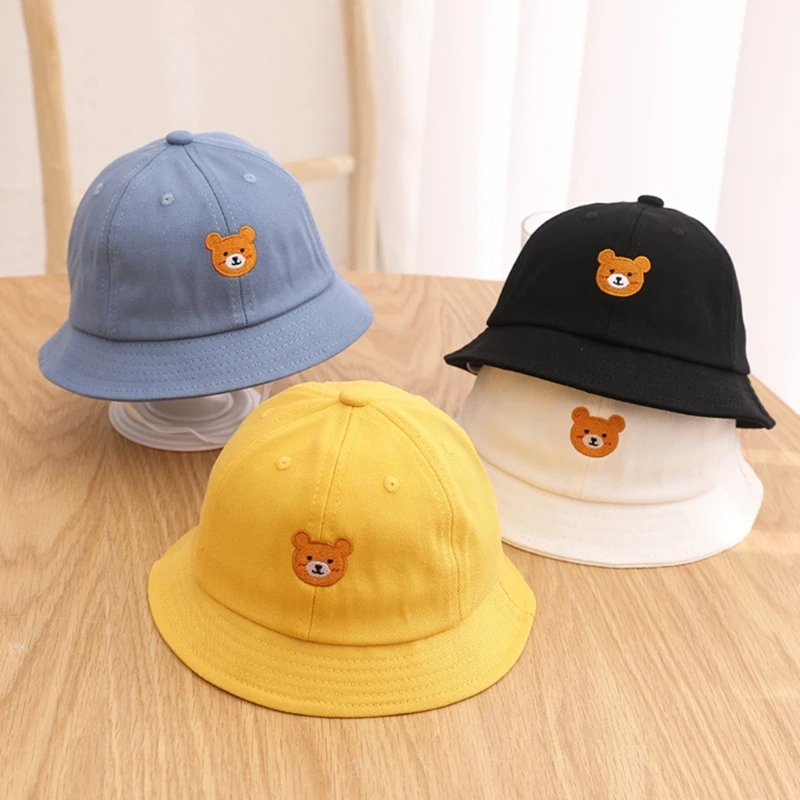 

Baby Hat Beach Bucket Hat Anti-Wind Summer Protections Panama Hats for Boy Girl Cute Bear Children Fisherman Hat